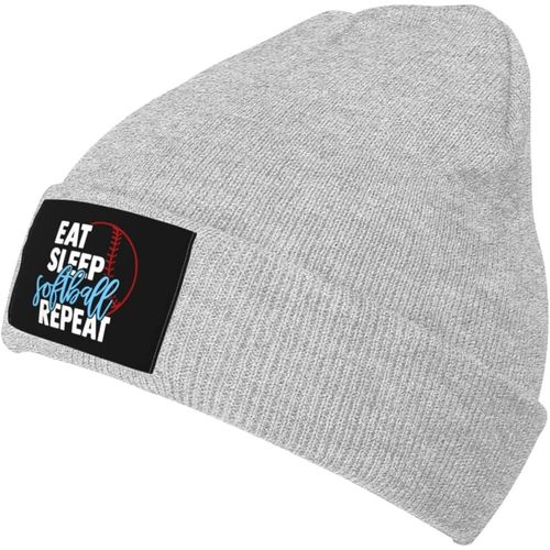 Eat Sleep Softball Knit Cap Unisexe Hiver Chaud Bonnet Tricoté Noir