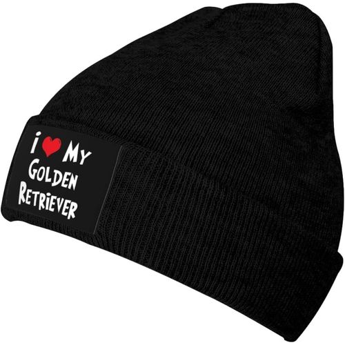 J'aime Mon Golden Retriever Bonnet Tricoté Unisexe Hiver Chaud Bonnet Tricoté Noir