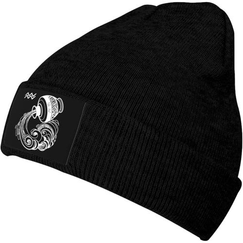 Bonnet Tricoté Avec Signe Du Zodiaque Verseau, Unisexe, Chaud, Pour L'hiver, Noir