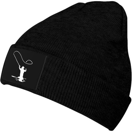 Bonnet Unisexe Avec Clipart De Pêche À La Mouche, Chapeau Tricoté Chaud D'hiver Noir