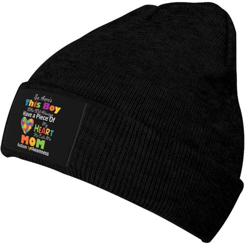 J'aime Mon Fils Autiste Bonnet Tricoté Unisexe Hiver Chaud Bonnet Tricoté Noir