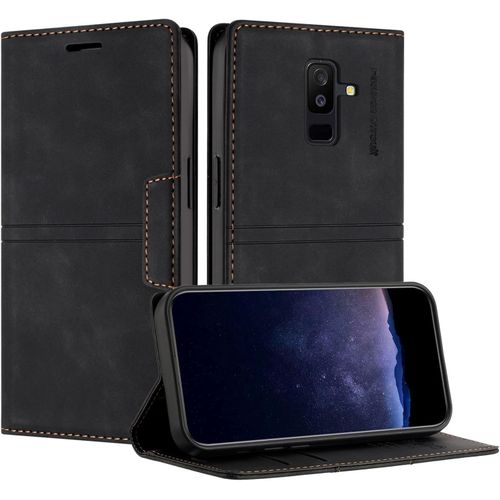 Kal-Coque Pour Samsung Galaxy A6 Plus, Housse En Cuir Pu Portefeuille Etui, Tpu Fonction Support [Fentes Pour Cartes] Anti-Choc Folio Magnetique Compatible Avec Samsung A6 Plus (Noir)
