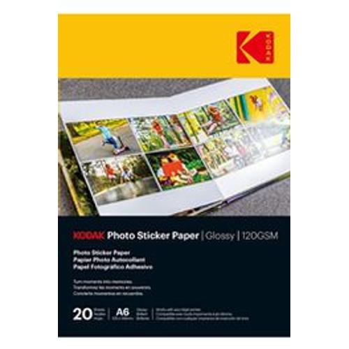 Papier d'impression Kodak Photo Sticker Paper - Pack de 20 feuilles de papier photo autocollant