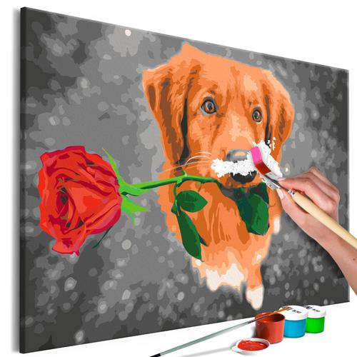 Tableau à peindre soi-même peinture par numéros motif Chien avec rose 60x40 cm 11_0012069