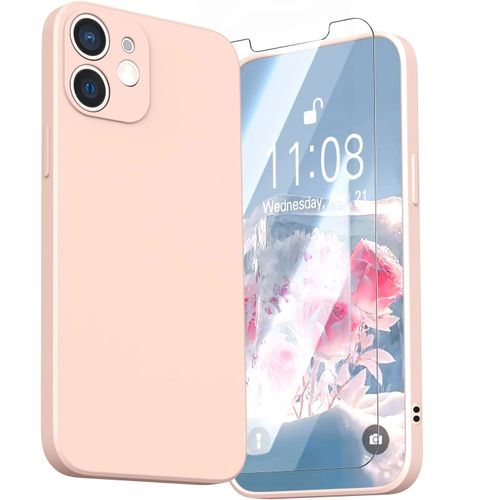 Coque Rose Pour Iphone 12 (6,1") Et Verre Trempé Film Protection Ecran Little Boutik®