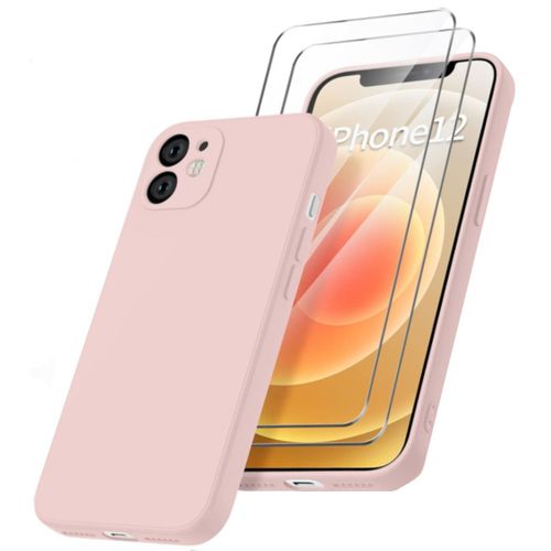 Coque Rose Pour Iphone 12 (6,1") Et 2 Verres Trempé Film Protection Ecran Little Boutik®