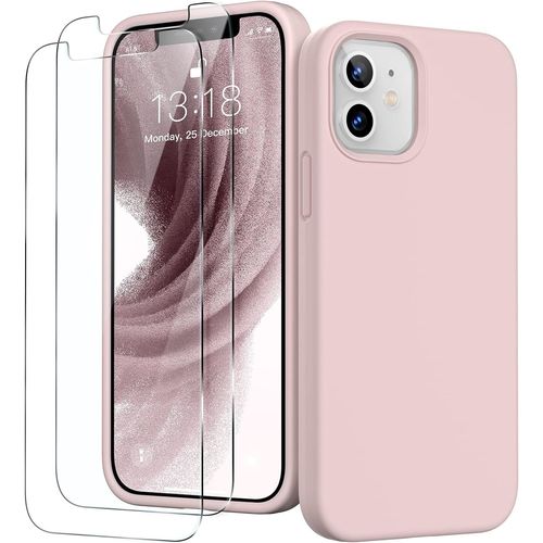 Coque Rose Pour Iphone 12 Mini (5,4") Et 2 Verres Trempé Film Protection Ecran Little Boutik®