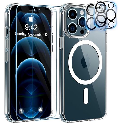 Coque Silicone Transparente Compatible Magsafe + Verres Trempes Et Protections Camera Arriere X2 Pour Iphone 12 Pro Max Little Boutik®
