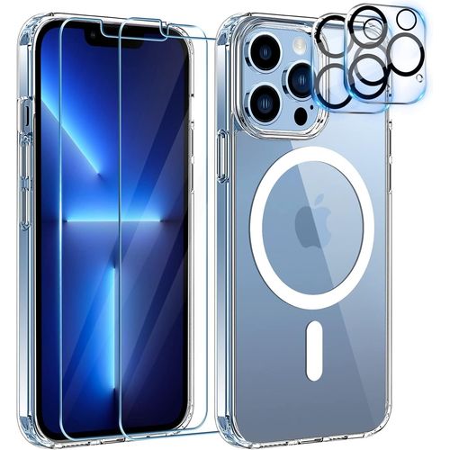 Coque Silicone Transparente Compatible Magsafe + Verres Trempes Et Protections Camera Arriere X2 Pour Iphone 13 Pro Max Little Boutik®