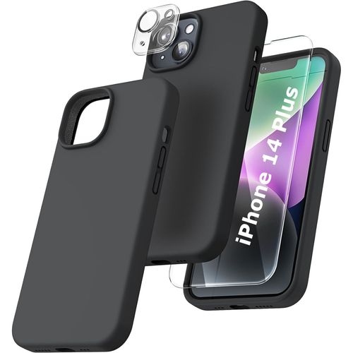 Coque Silicone Noir + Verre Trempe Et Protection Camera Arriere Pour Iphone 14 Plus Little Boutik®