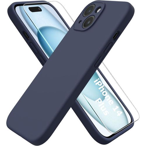 Coque Silicone Bleu Nuit + Verre Trempe Pour Iphone 14 Plus Little Boutik®