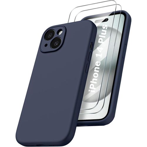 Coque Silicone Bleu Nuit + 2 Verres Trempes Pour Iphone 14 Plus Little Boutik®
