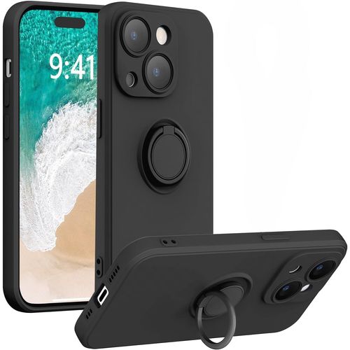Coque Silicone Pour Iphone 14 Plus Couleur Noir Avec Anneau Support Little Boutik®