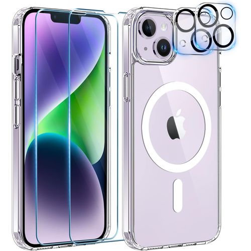 Coque Silicone Transparente Compatible Magsafe + Verres Trempes Et Protections Camera Arriere X2 Pour Iphone 14 Plus Little Boutik®