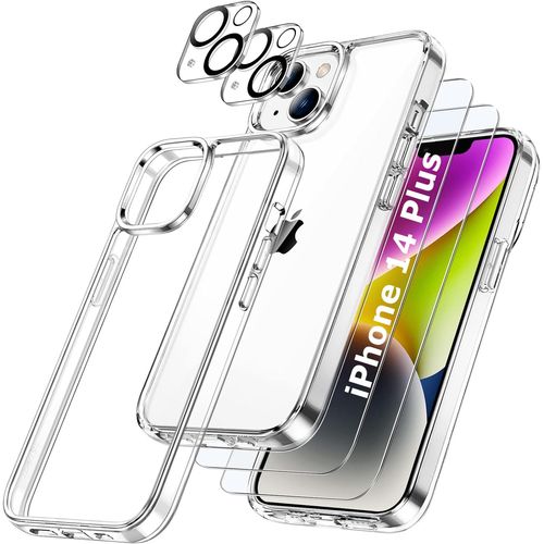 Coque Silicone Transparente + Verres Trempes Et Protections Camera Arriere X2 Pour Iphone 14 Plus Little Boutik®