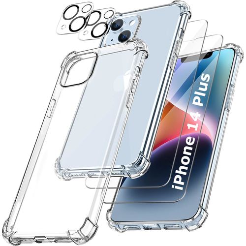 Coque Silicone Transparente Angles Renforces + Verres Trempes Et Protections Camera Arriere X2 Pour Iphone 14 Plus Little Boutik®