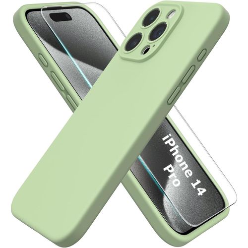Coque Silicone Verte + Verre Trempe Pour Iphone 14 Pro Little Boutik®