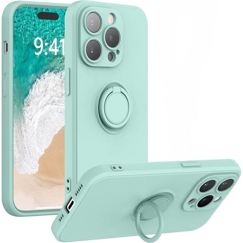 Coque Silicone Pour Iphone 14 Pro Couleur Vert Avec Anneau Support Little Boutik®