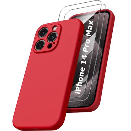 Coque Silicone Rouge + 2 Verres Trempes Pour Iphone 14 Pro Max Little Boutik®