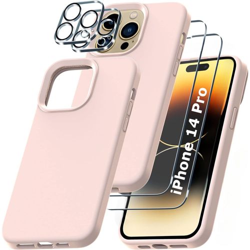 Coque Silicone Rose + Verres Trempes Et Protections Camera Arriere X2 Pour Iphone 14 Pro Little Boutik®