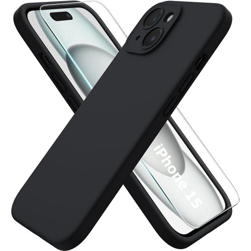 Coque Pour Iphone 15 Silicone Noir + Verre Trempe Little Boutik®