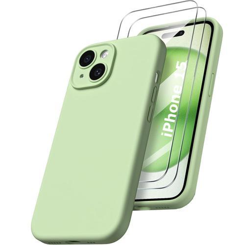 Coque Silicone Verte + 2 Verres Trempes Pour Iphone 15 Little Boutik®