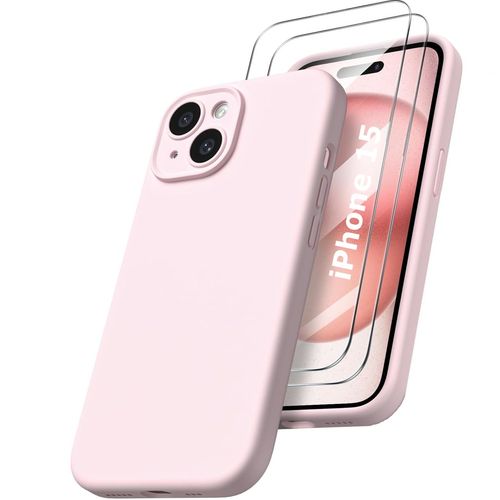 Coque Pour Iphone 15 Silicone Rose + 2 Verres Trempes Little Boutik®