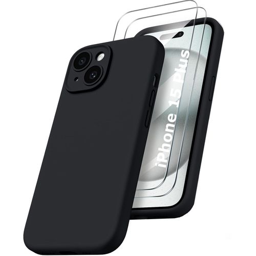 Coque Pour Iphone 15 Plus Silicone Noir + 2 Verres Trempes Little Boutik®