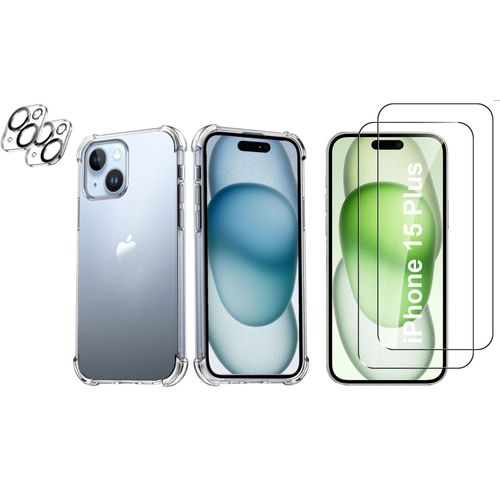 Coque Silicone Transparente Angles Renforces + Verres Trempes Et Protections Camera Arriere X2 Pour Iphone 15 Plus Little Boutik®