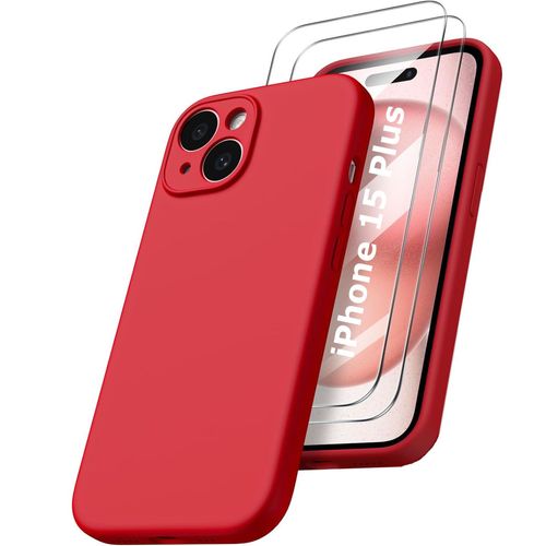 Coque Silicone Rouge + 2 Verres Trempes Pour Iphone 15 Plus Little Boutik®