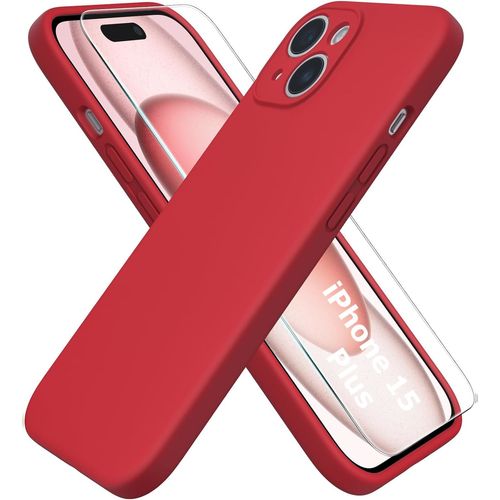 Coque Silicone Rouge + Verre Trempe Pour Iphone 15 Plus Little Boutik®