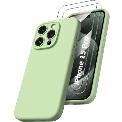 Coque Silicone Verte + 2 Verres Trempes Pour Iphone 15 Pro Little Boutik®