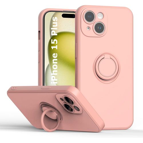 Coque Silicone Pour Iphone 15 Plus Couleur Rose Avec Anneau Support Little Boutik®