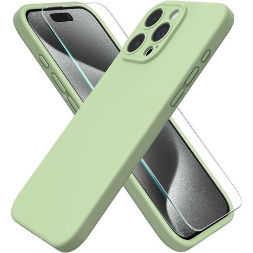 Coque Silicone Verte + Verre Trempe Pour Iphone 15 Pro Little Boutik®