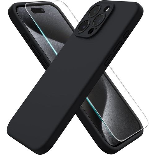 Coque Pour Iphone 15 Pro Max Silicone Noir + Verre Trempe Little Boutik®