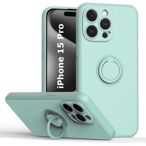 Coque Silicone Pour Iphone 15 Pro Couleur Vert Avec Anneau Support Little Boutik®