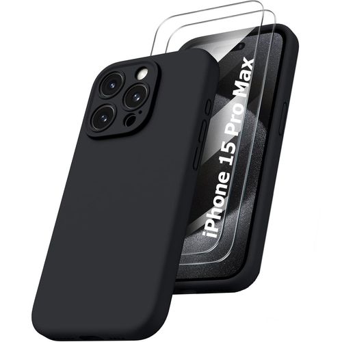 Coque Pour Iphone 15 Pro Max Silicone Noir + 2 Verres Trempes Little Boutik®