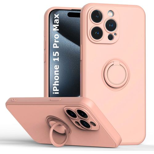 Coque Silicone Pour Iphone 15 Pro Max Couleur Rose Avec Anneau Support Little Boutik®