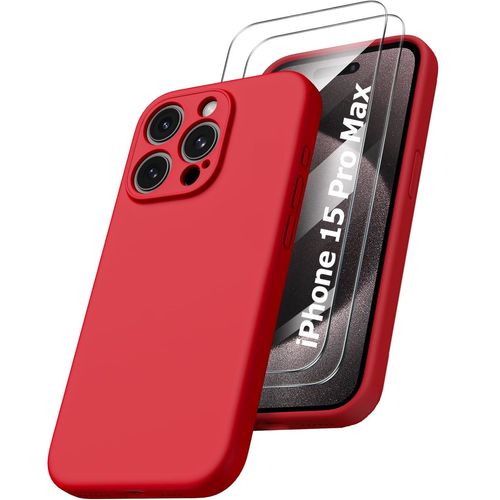 Coque Silicone Rouge + 2 Verres Trempes Pour Iphone 15 Pro Max Little Boutik®