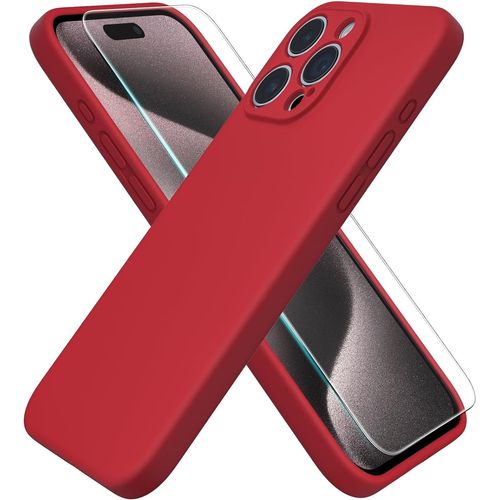Coque Silicone Rouge + Verre Trempe Pour Iphone 15 Pro Little Boutik®