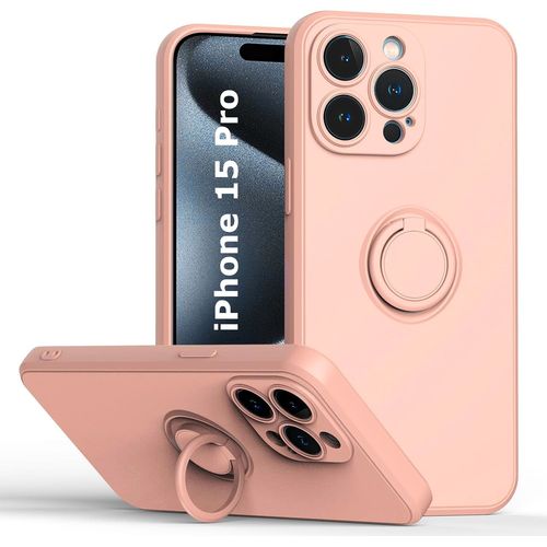 Coque Silicone Pour Iphone 15 Pro Couleur Rose Avec Anneau Support Little Boutik®