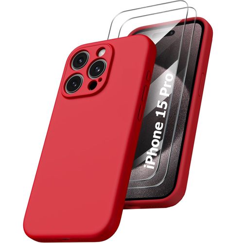 Coque Silicone Rouge + 2 Verres Trempes Pour Iphone 15 Pro Little Boutik®