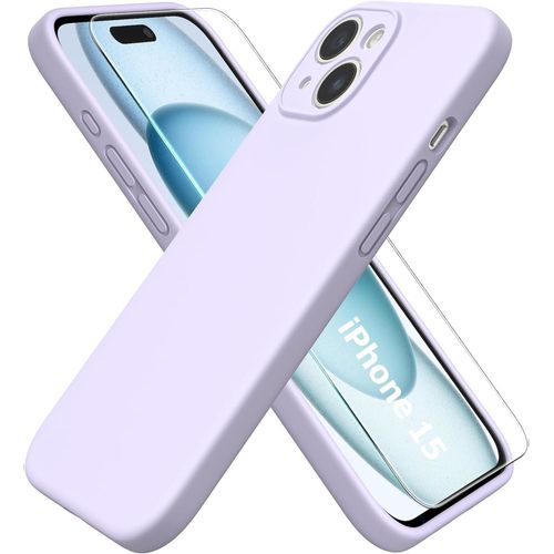 Coque Silicone Violet + Verre Trempe Pour Iphone 15 Little Boutik®