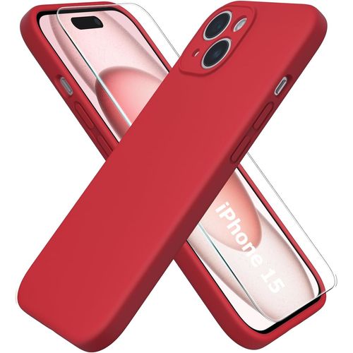 Coque Silicone Rouge + Verre Trempe Pour Iphone 15 Little Boutik®