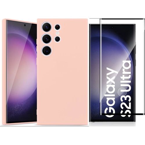 Coque Rose Pour Samsung Galaxy S23 Ultra (6,8") Et Verre Trempé Film Protection Ecran Little Boutik®
