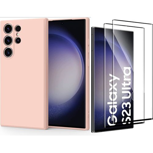 Coque Rose Pour Samsung Galaxy S23 Ultra (6,8") Et 2 Verres Trempé Film Protection Ecran Little Boutik®