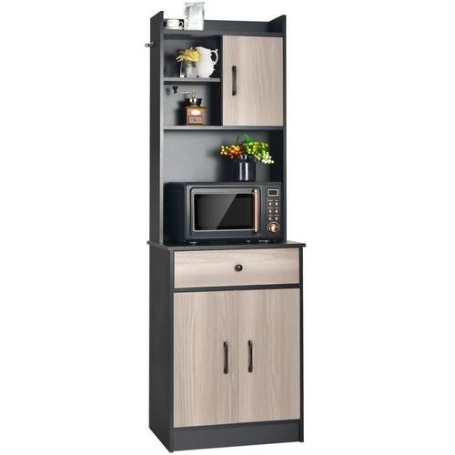 Costway Buffet De Cuisine Meuble Cuisine Rangement Avec 3 Portes Et 1 Niche De Rangement, Passe-Câble 60 X 40 X 180 Cm Noir