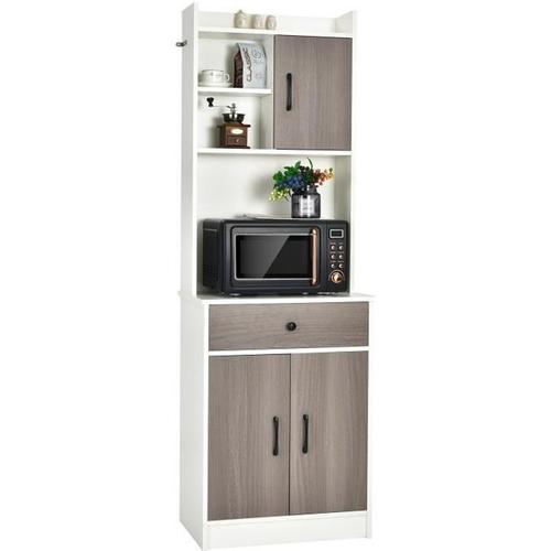 Costway Buffet De Cuisine Meuble Cuisine Rangement Avec 3 Portes Et 1 Niche De Rangement, Passe-Câble 60 X 40 X 180 Cm Blanc