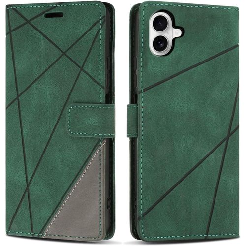 Kal-Coque Pour Iphone 16, Protection Housse Etui En Cuir Pu Portefeuille Avec Emplacements Cartes Et Fonction Support Pour Iphone 16, Vert