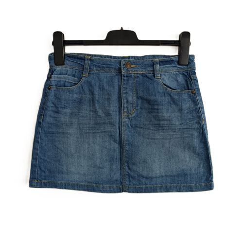Mini Jupe En Jean Bleu Effet Plissé Délavé. La Redoute. Taille 12 Ans. 150 Cm
